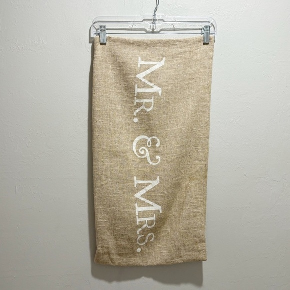 DOMAIN Beige Metallic Linen Blend Accent Lumbar Pillow Cover MR & MRS 13” X 26” - Picture 2 of 6